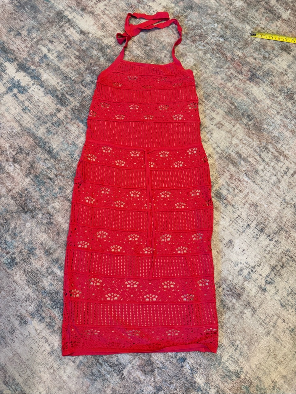 RACHEL Rachel Roy Red Crochet Halter Midi Dress